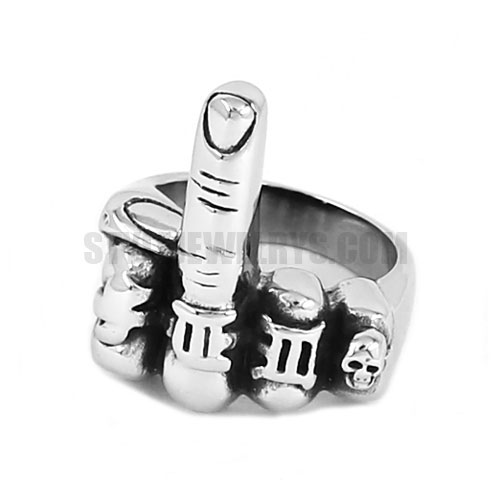 Stainless Steel Classic Biker Silver Men's Erect Middle Finger Ring SWR0628 - Click Image to Close
